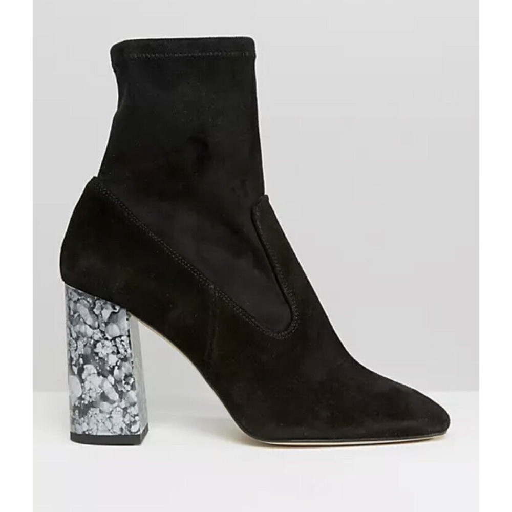 Modern Suede Stretch Sock Ankle Boot‎ Size 38 EU 7.5 US Marbled Heel New Look